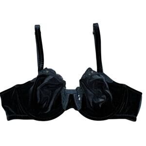 Cacique Sexy Balconette Bra Women 44 B Black Velvet Lace Trim Unlined‎ Underwire